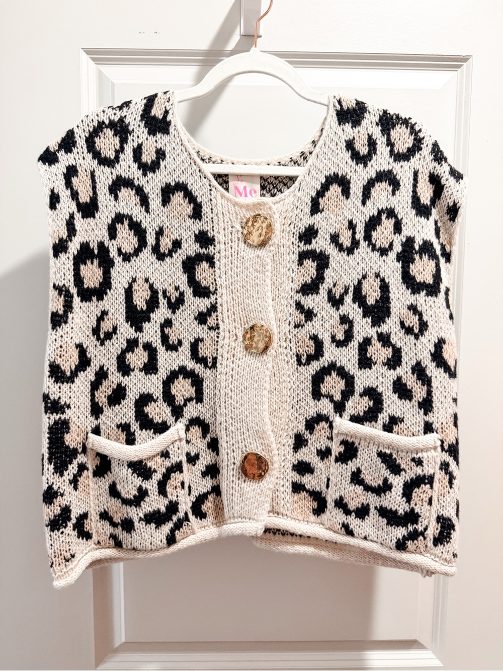 Leopard Knit Button Vest